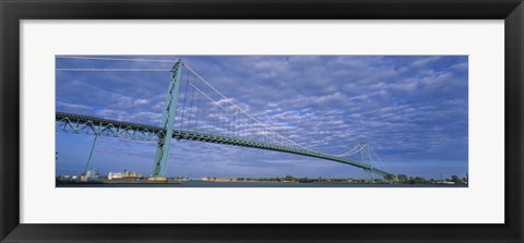 Framed Low angle view of a suspension bridge over the river, Ambassador Bridge, Detroit River, Detroit, Michigan, USA Print