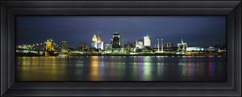 Framed Ohio River Skyline at Night Print
