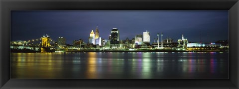 Framed Ohio River Skyline at Night Print