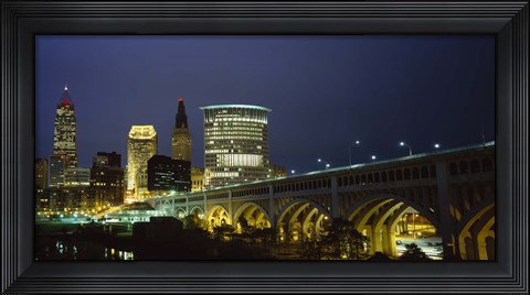 Framed Detroit Avenue Bridge and City Lights Print