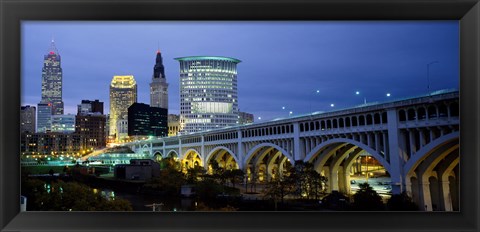 Framed Detroit Avenue Bridge at Dusk Print