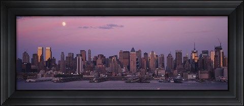 Framed New York with Purple night Sky and Moon Print