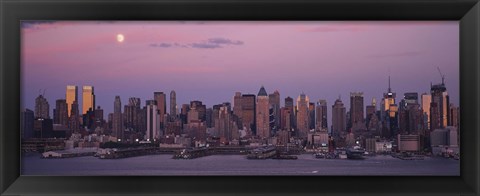 Framed New York with Purple night Sky and Moon Print