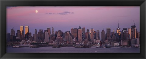 Framed New York with Purple night Sky and Moon Print