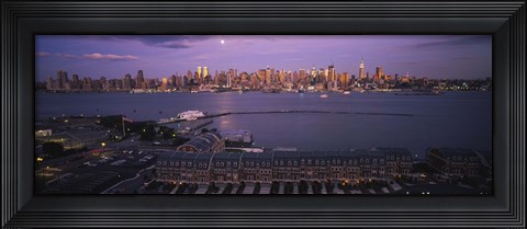 Framed Glowing Moon over New York Skyline Print