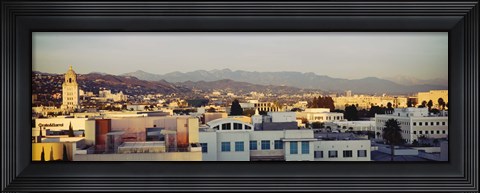 Framed High angle view of a cityscape, San Gabriel Mountains, Hollywood Hills, Hollywood, City of Los Angeles, California Print