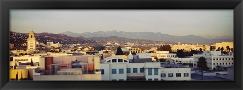 Framed High angle view of a cityscape, San Gabriel Mountains, Hollywood Hills, Hollywood, City of Los Angeles, California Print