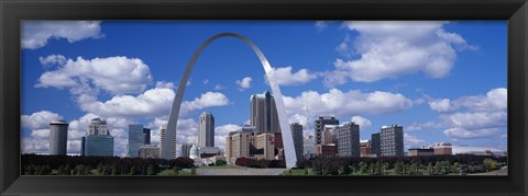 Framed Metal arch in front of buildings, Gateway Arch, St. Louis, Missouri, USA Print