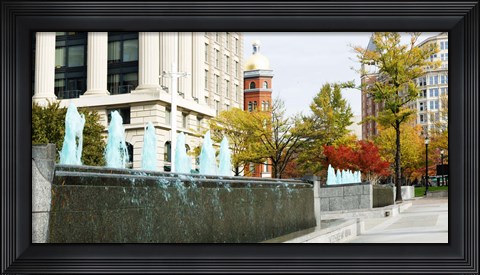 Framed Fountains in front of a memorial, US Navy Memorial, Washington DC, USA Print