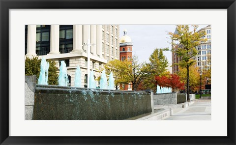 Framed Fountains in front of a memorial, US Navy Memorial, Washington DC, USA Print