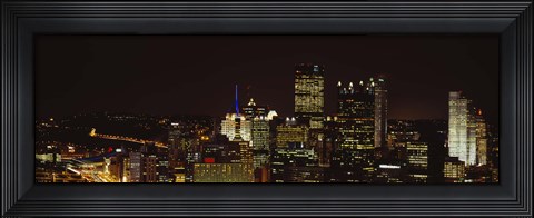 Framed Buildings lit up at night in a city, Pittsburgh Pennsylvania, USA Print