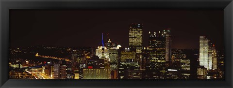 Framed Buildings lit up at night in a city, Pittsburgh Pennsylvania, USA Print