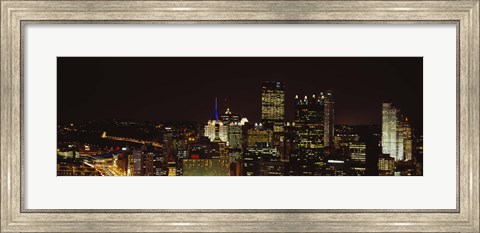 Framed Buildings lit up at night in a city, Pittsburgh Pennsylvania, USA Print