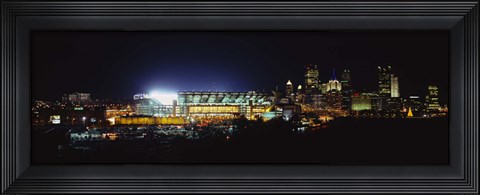 Framed Stadium lit up at night in a city, Heinz Field, Three Rivers Stadium, Pittsburgh, Pennsylvania, USA Print