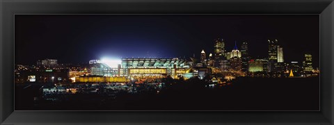 Framed Stadium lit up at night in a city, Heinz Field, Three Rivers Stadium, Pittsburgh, Pennsylvania, USA Print