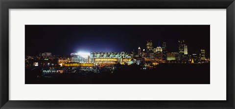 Framed Stadium lit up at night in a city, Heinz Field, Three Rivers Stadium, Pittsburgh, Pennsylvania, USA Print