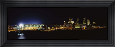 Framed Stadium lit up at night in a city, Heinz Field, Three Rivers Stadium,Pittsburgh, Pennsylvania, USA Print