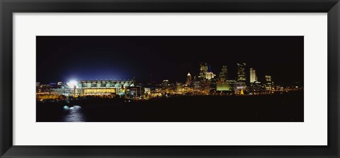 Framed Stadium lit up at night in a city, Heinz Field, Three Rivers Stadium,Pittsburgh, Pennsylvania, USA Print