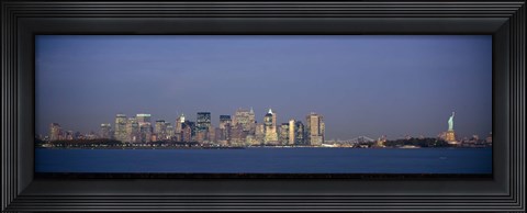 Framed New York Waterfront at Night with the Statue of Liberty Print