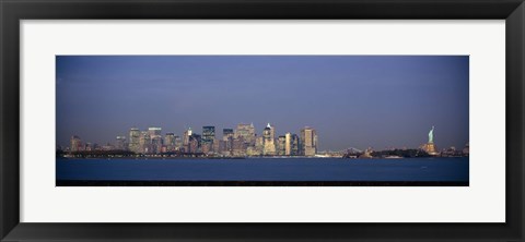 Framed New York Waterfront at Night with the Statue of Liberty Print