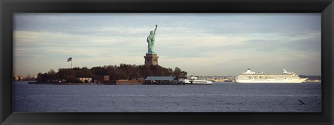 Framed Statue on an island in the sea, Statue of Liberty, Liberty Island, New York City, New York State, USA Print