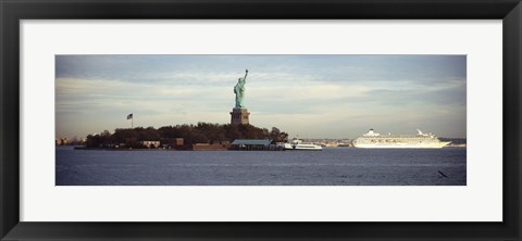 Framed Statue on an island in the sea, Statue of Liberty, Liberty Island, New York City, New York State, USA Print