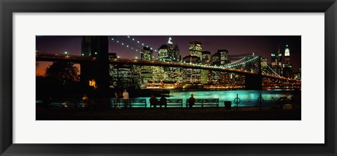 Framed Suspension bridge lit up at dusk, Brooklyn Bridge, East River, Manhattan, New York City, New York State, USA Print