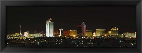 Framed Buildings lit up at night in a city, Las Vegas, Nevada Print