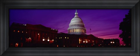 Framed Low angle view of a government building lit up at twilight, Capitol Building, Washington DC, USA Print