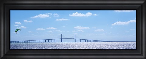 Framed Sunshine Skyway Bridge with Parachuter, Tampa Bay, Florida Print