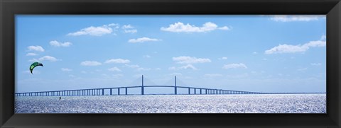 Framed Sunshine Skyway Bridge with Parachuter, Tampa Bay, Florida Print