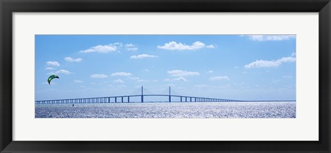 Framed Sunshine Skyway Bridge with Parachuter, Tampa Bay, Florida Print