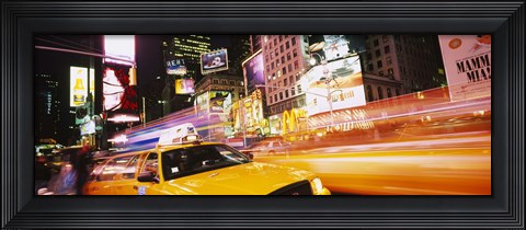 Framed Yellow taxi on the road, Times Square, Manhattan, New York City, New York State, USA Print