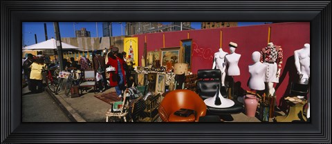 Framed Group of people in a flea market, Hell&#39;s Kitchen, Manhattan, New York City, New York State, USA Print