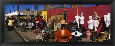 Framed Group of people in a flea market, Hell&#39;s Kitchen, Manhattan, New York City, New York State, USA Print