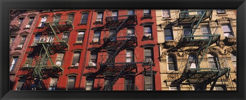 Framed Low angle view of fire escapes on buildings, Little Italy, Manhattan, New York City, New York State, USA Print