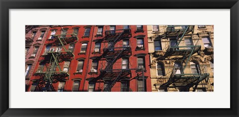 Framed Low angle view of fire escapes on buildings, Little Italy, Manhattan, New York City, New York State, USA Print