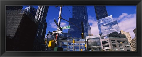 Framed Low angle view of skyscrapers in a city, Columbus Circle, Manhattan, New York City, New York State, USA Print