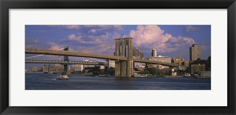 Framed Boat in a river, Brooklyn Bridge, East River, New York City, New York State, USA Print