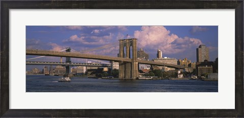 Framed Boat in a river, Brooklyn Bridge, East River, New York City, New York State, USA Print