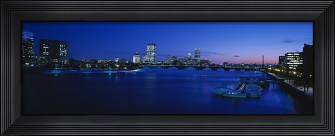Framed Buildings lit up at dusk, Charles River, Boston, Massachusetts, USA Print