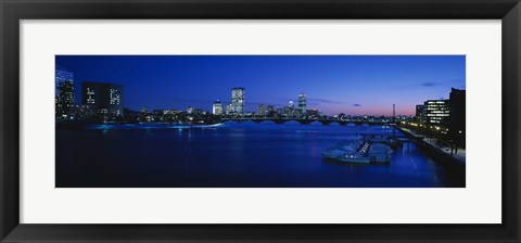 Framed Buildings lit up at dusk, Charles River, Boston, Massachusetts, USA Print