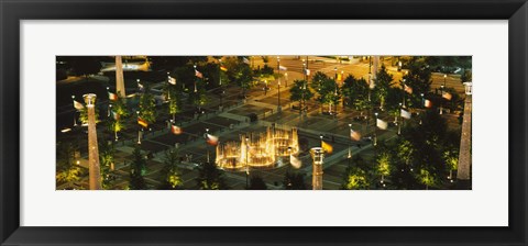 Framed High angle view of fountains in a park lit up at night, Centennial Olympic Park, Atlanta, Georgia, USA Print