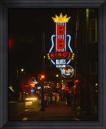 Framed Neon sign lit up at night, B. B. King&#39;s Blues Club, Memphis, Shelby County, Tennessee, USA Print