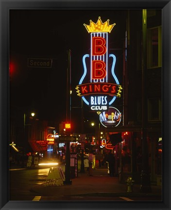 Framed Neon sign lit up at night, B. B. King&#39;s Blues Club, Memphis, Shelby County, Tennessee, USA Print