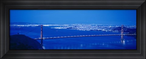 Framed High angle view of a bridge lit up at night, Golden Gate Bridge, San Francisco, California Print