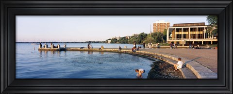 Framed Group of people at a waterfront, Lake Mendota, University of Wisconsin, Memorial Union, Madison, Wisconsin Print