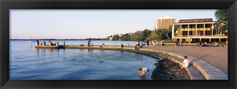Framed Group of people at a waterfront, Lake Mendota, University of Wisconsin, Memorial Union, Madison, Wisconsin Print