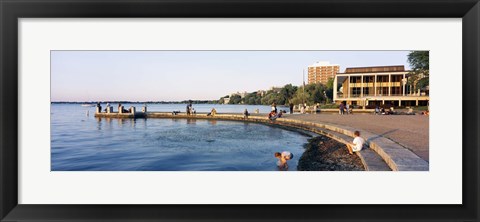 Framed Group of people at a waterfront, Lake Mendota, University of Wisconsin, Memorial Union, Madison, Wisconsin Print