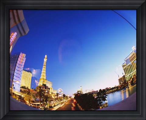 Framed Buildings lit up at dusk, Las Vegas, Nevada Print
